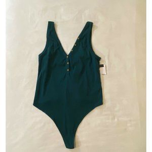 BP Nordstrom Thong Bodysuit Ribbed Knit Green L